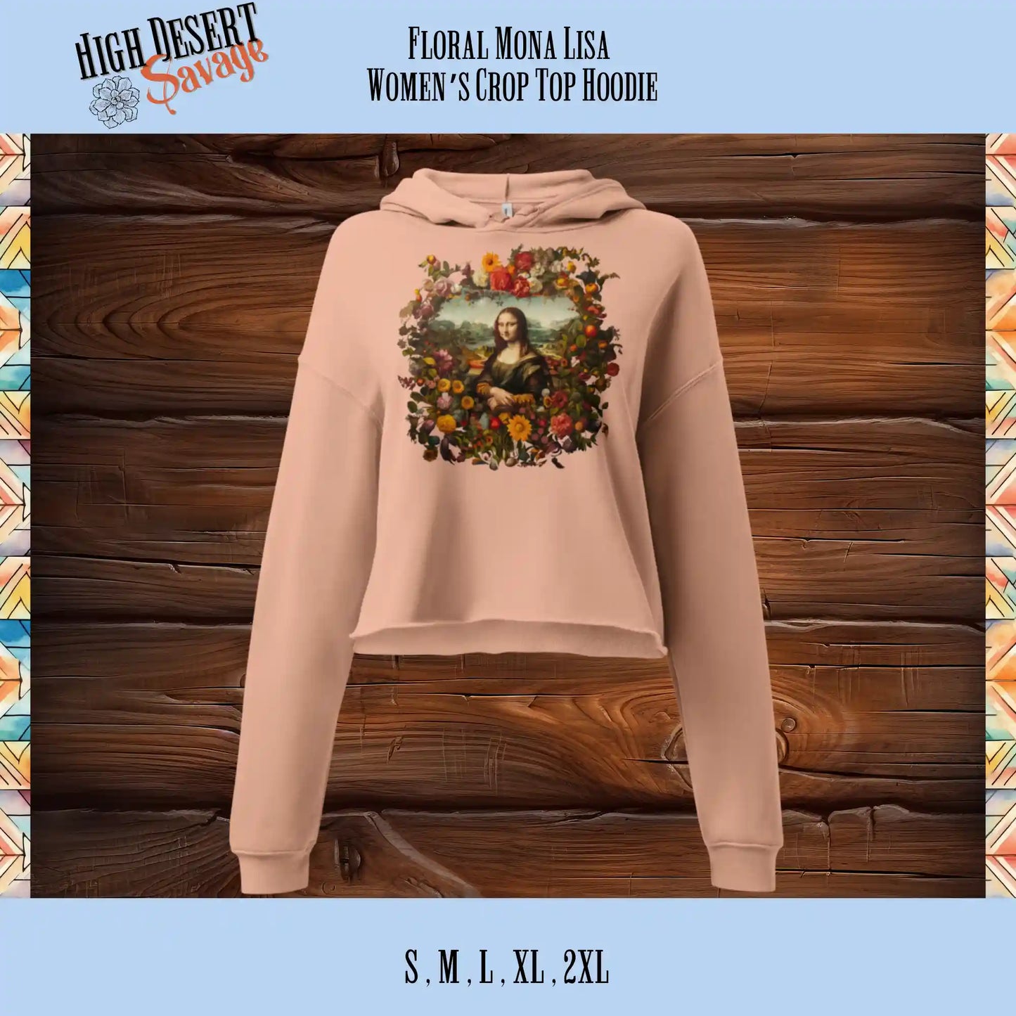 High Desert Savage Floral Mona Lisa Women's Crop Top Hoodie in peach