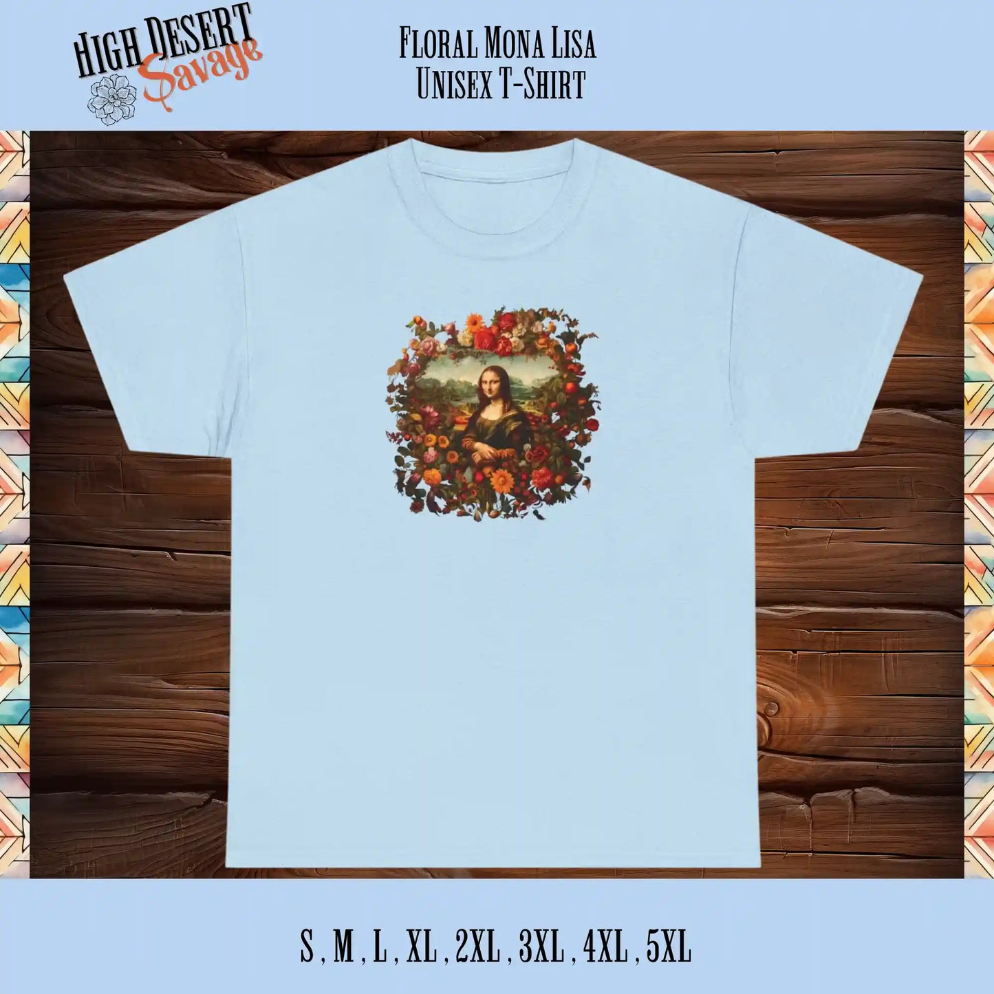 Floral Mona Lisa Graphic Tee in light blue