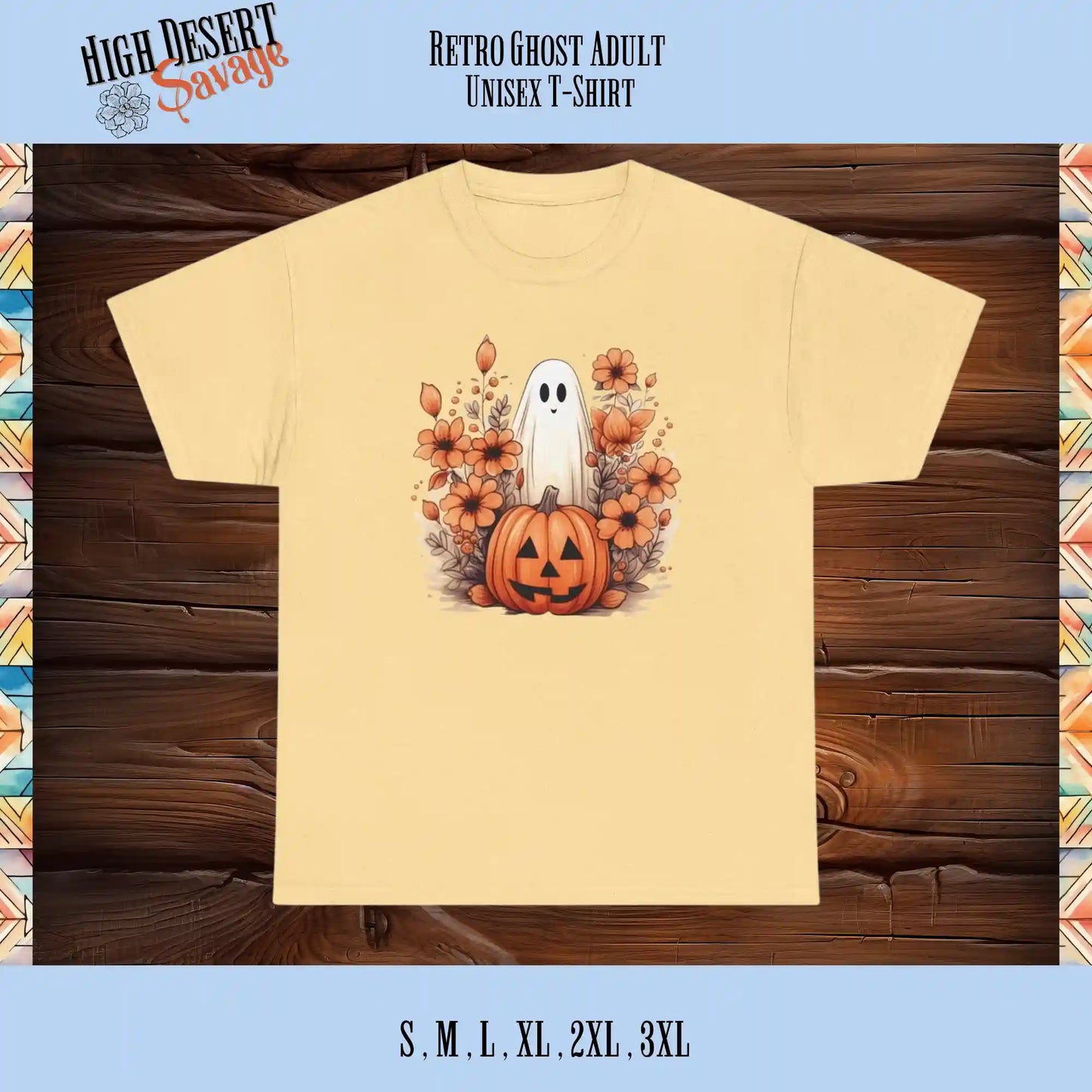 Cute Retro Ghost graphic printed on a yellow haze unisex tee