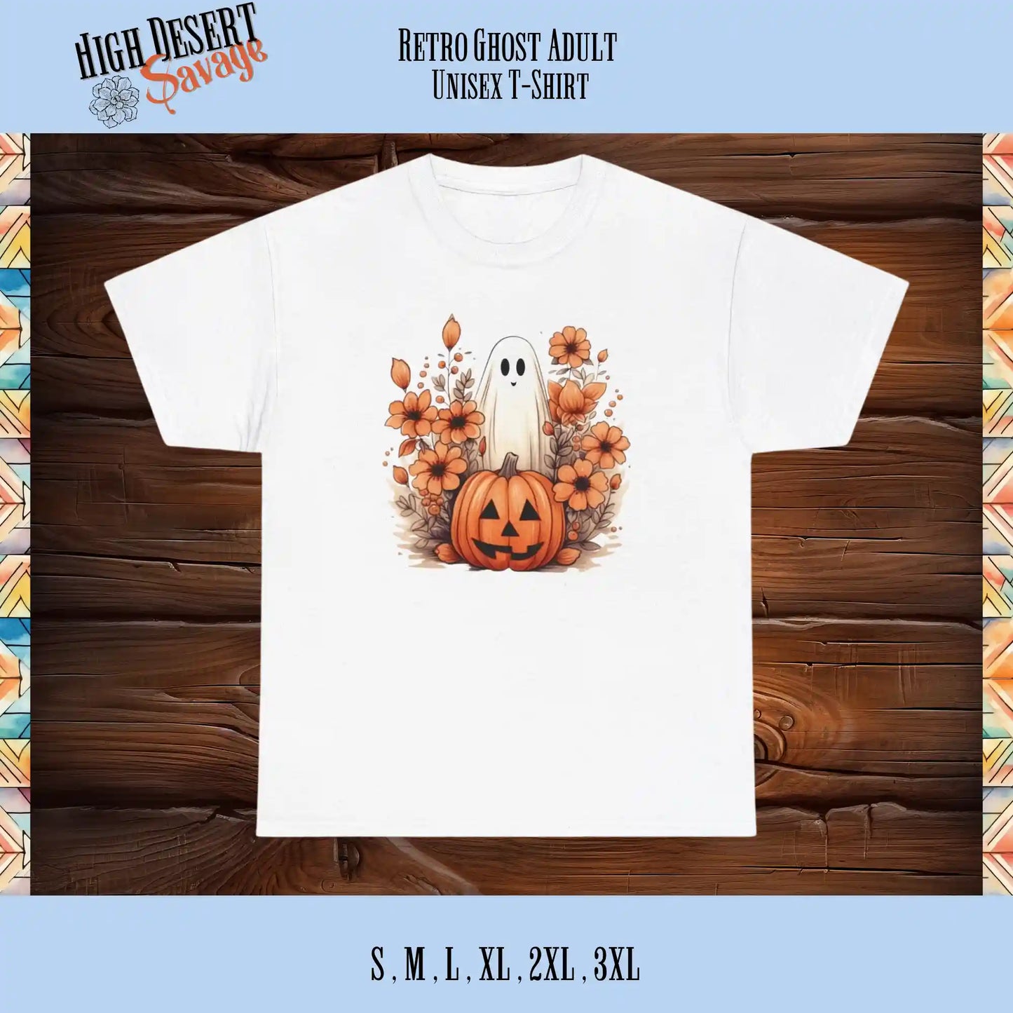 Cute Retro Ghost graphic printed on a white unisex tee