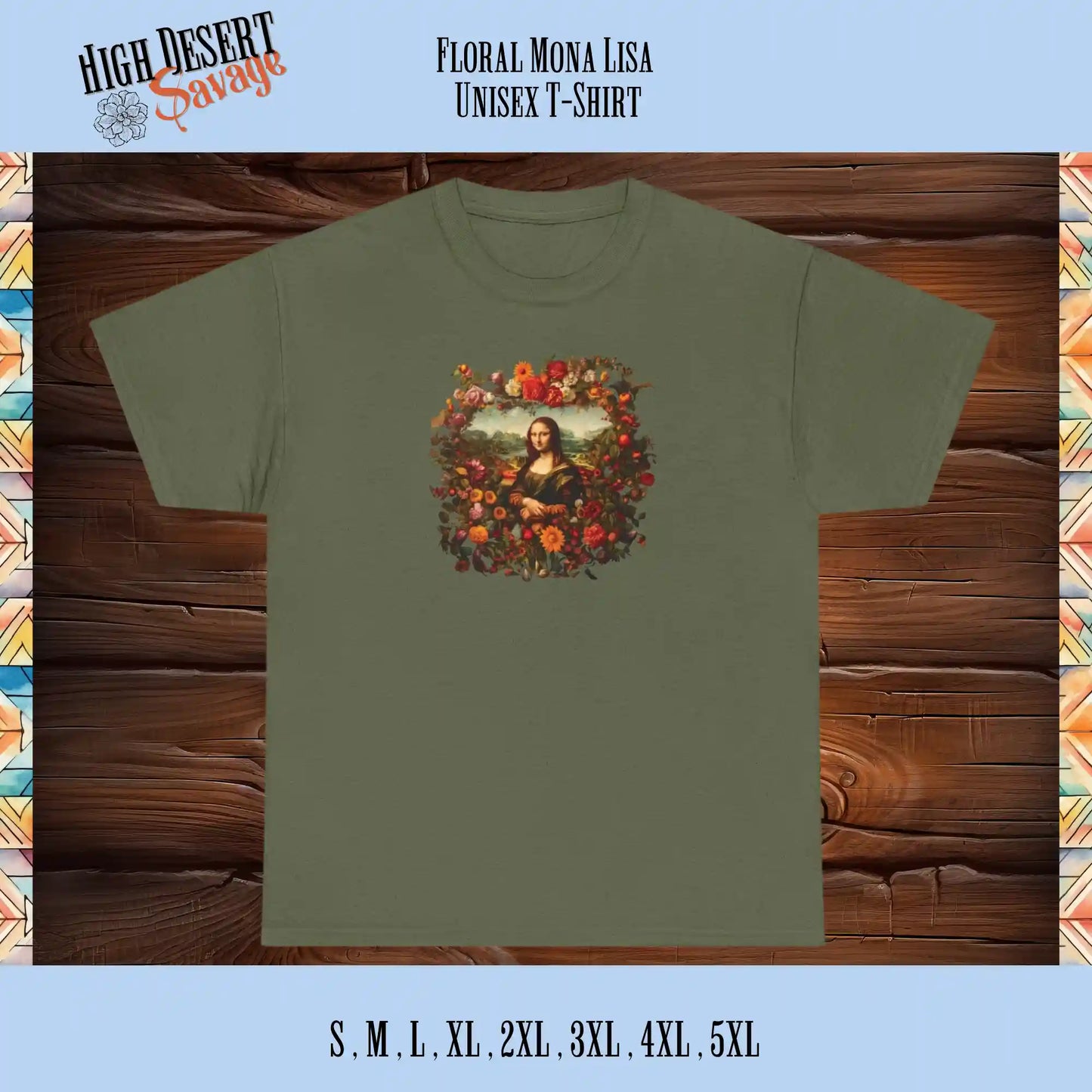Floral Mona Lisa Graphic Tee in military green