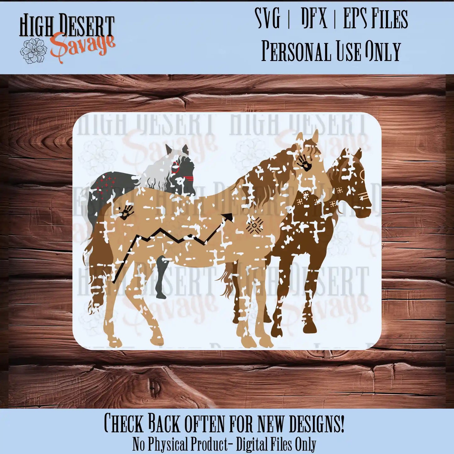 High Desert Savage Native american War ponies SVG/DXF/EPS cut file in grunge effect cutting file