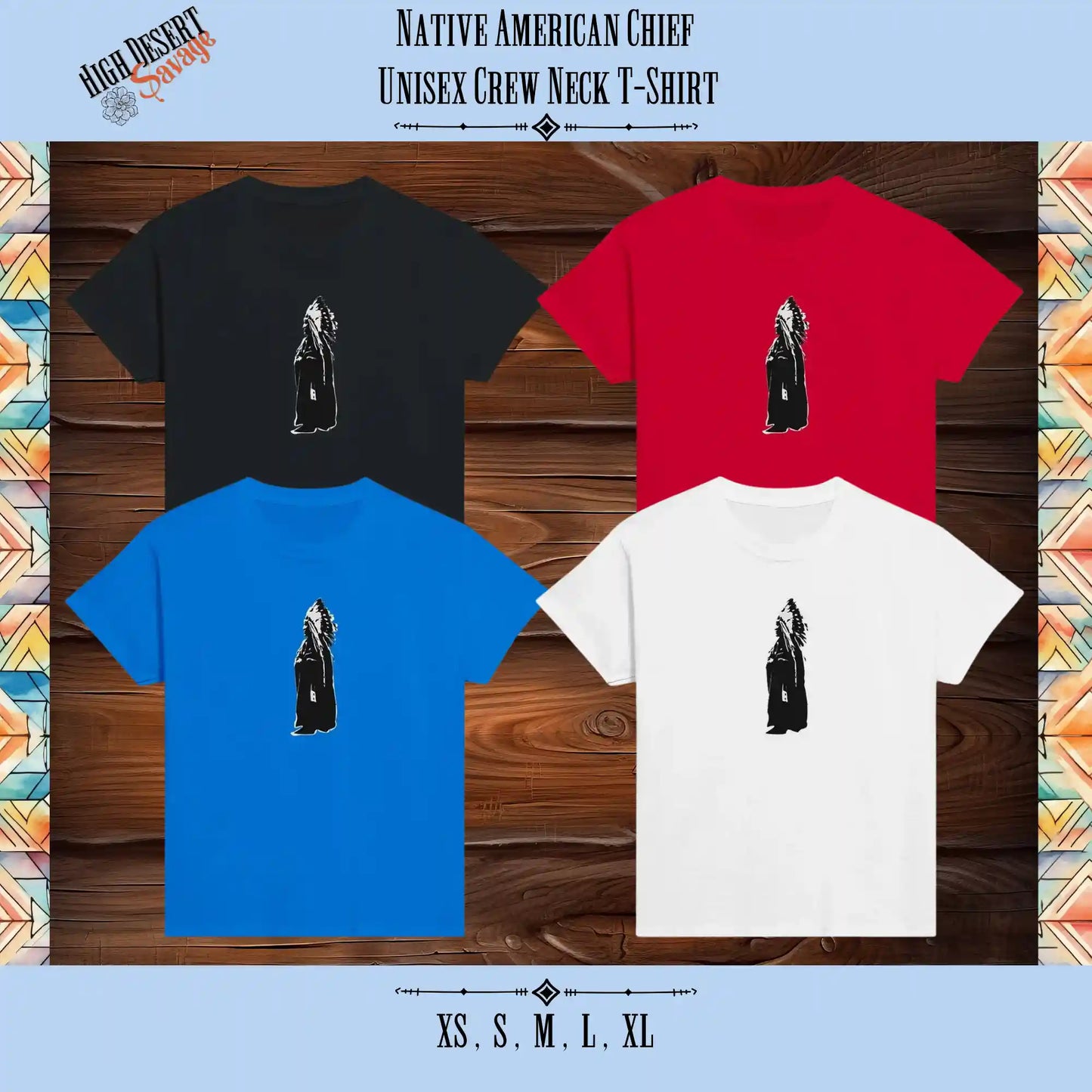 Native American Chief Unisex Youth Crew Neck T-Shirt for crotch goblins selection in white, red, blue, and black