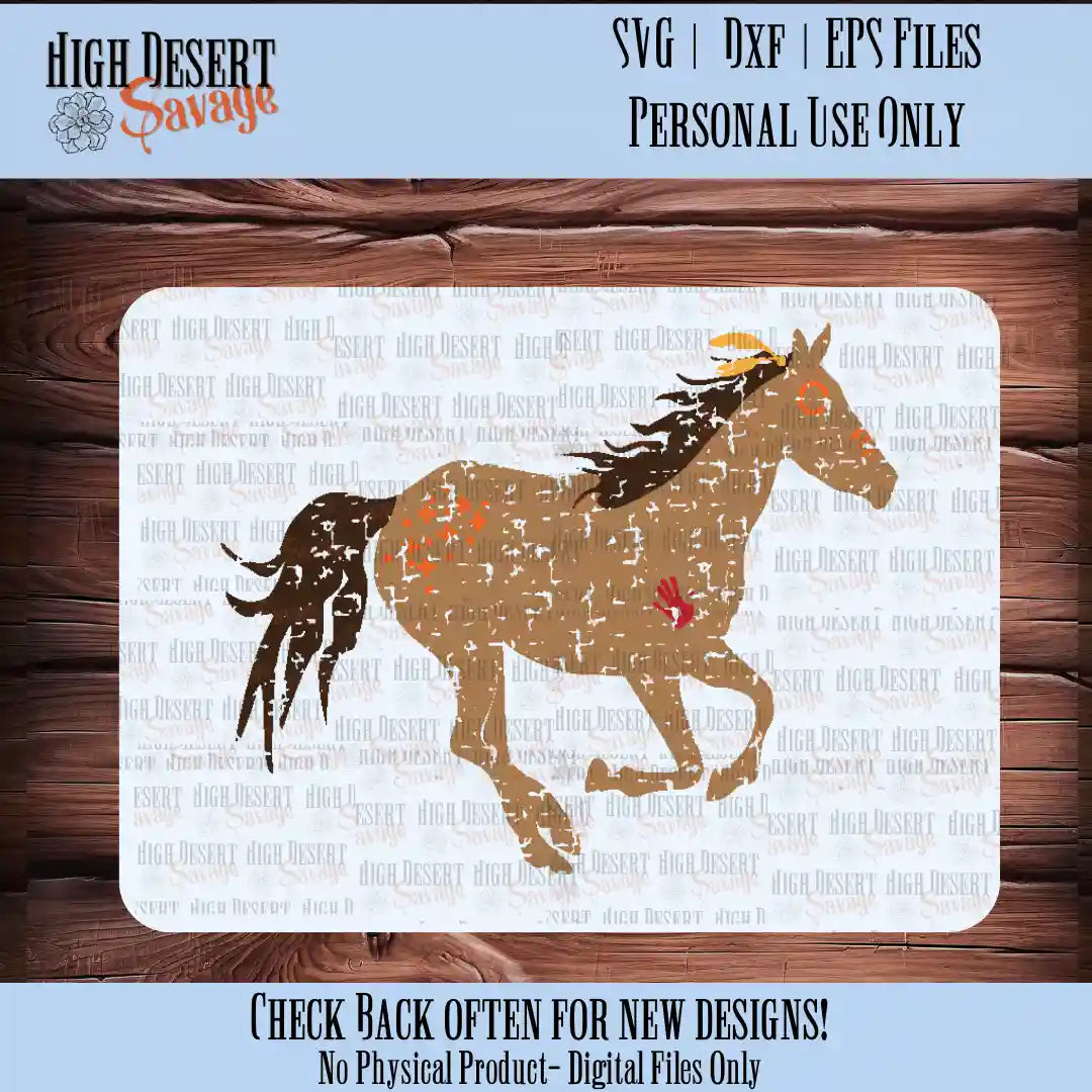 High Desert Savage Native American War Pony SVG/DXF/EPS cut files with a grunge effect cutting files format