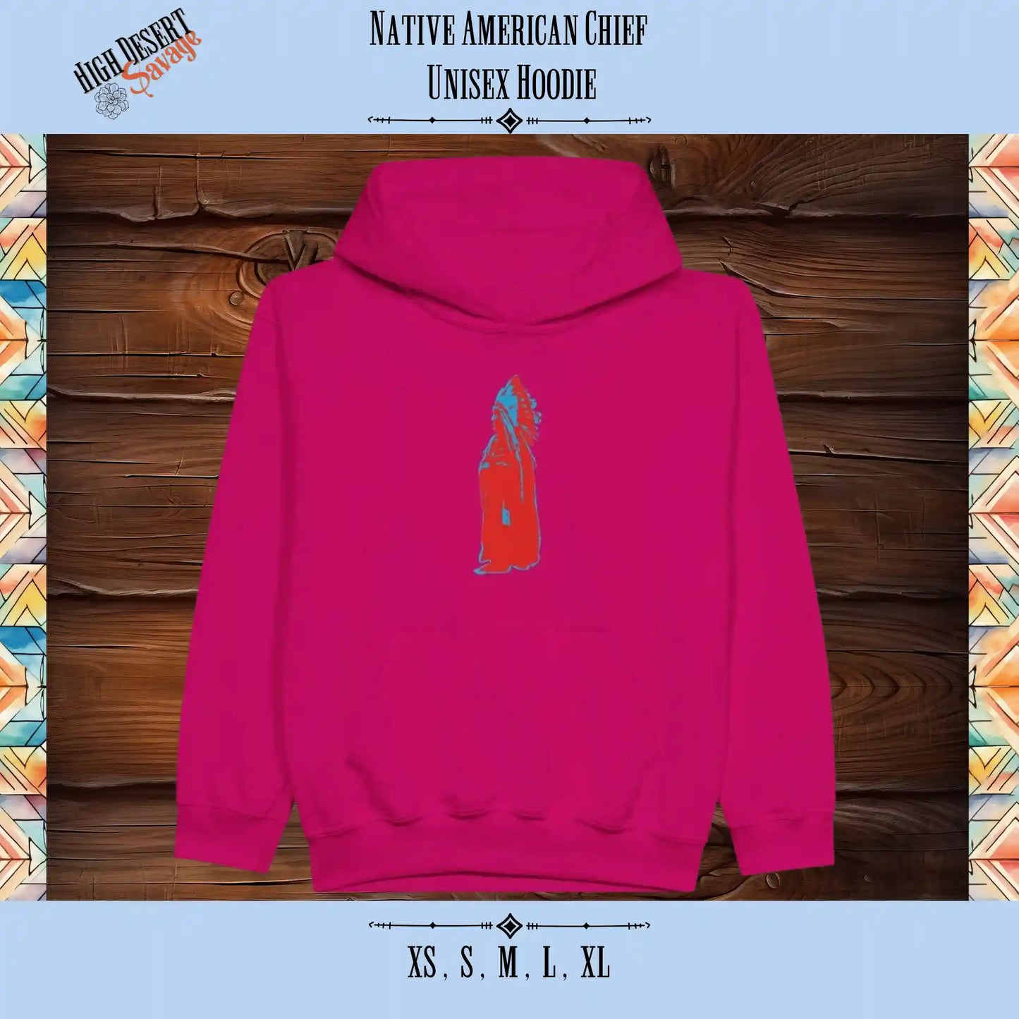 Native American Chief in red and blue printed on a Classic Kids Pullover Gildan Hoodie for Crotch Goblins on Heliconia