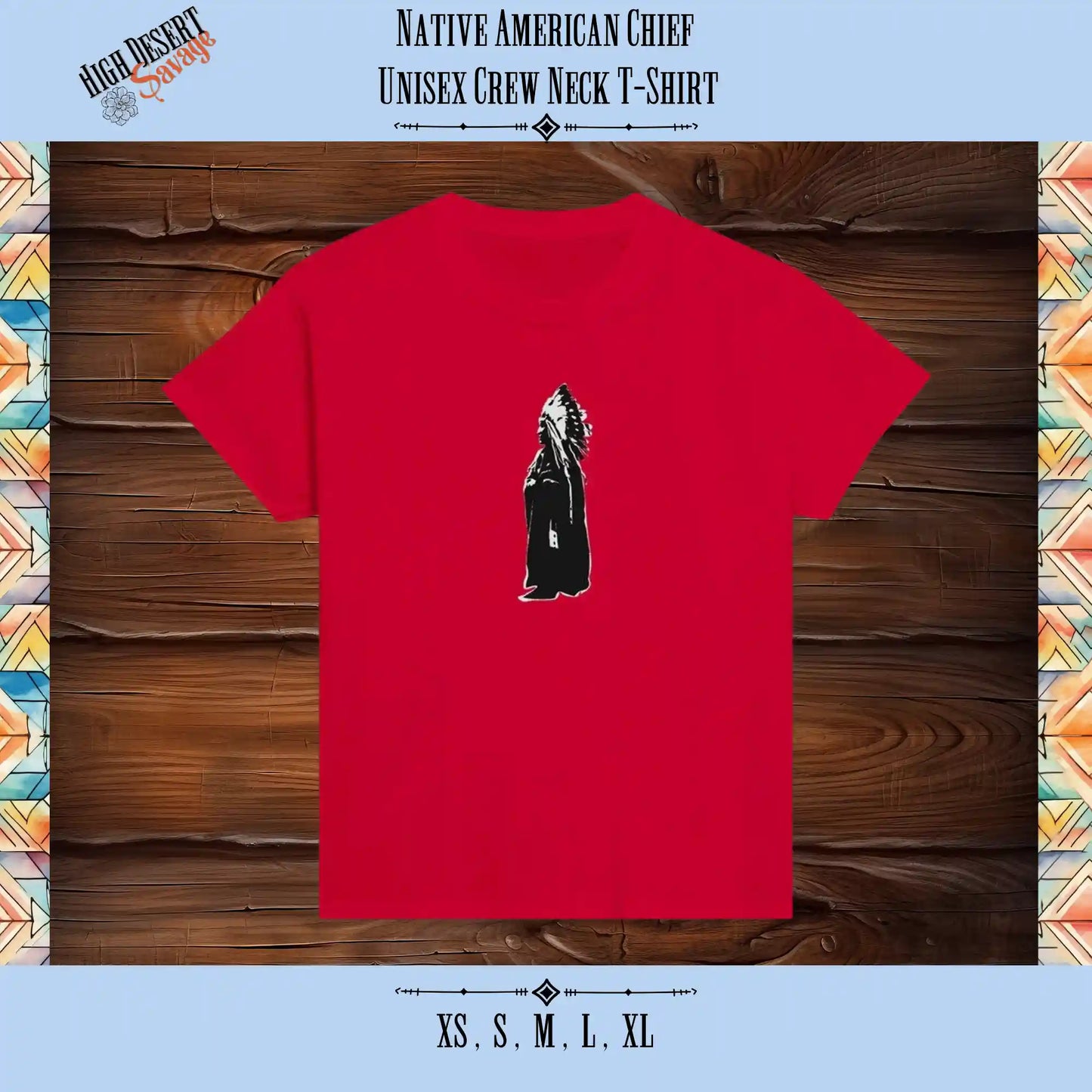 Native American Chief Unisex Youth Crew Neck T-Shirt for crotch goblins in red