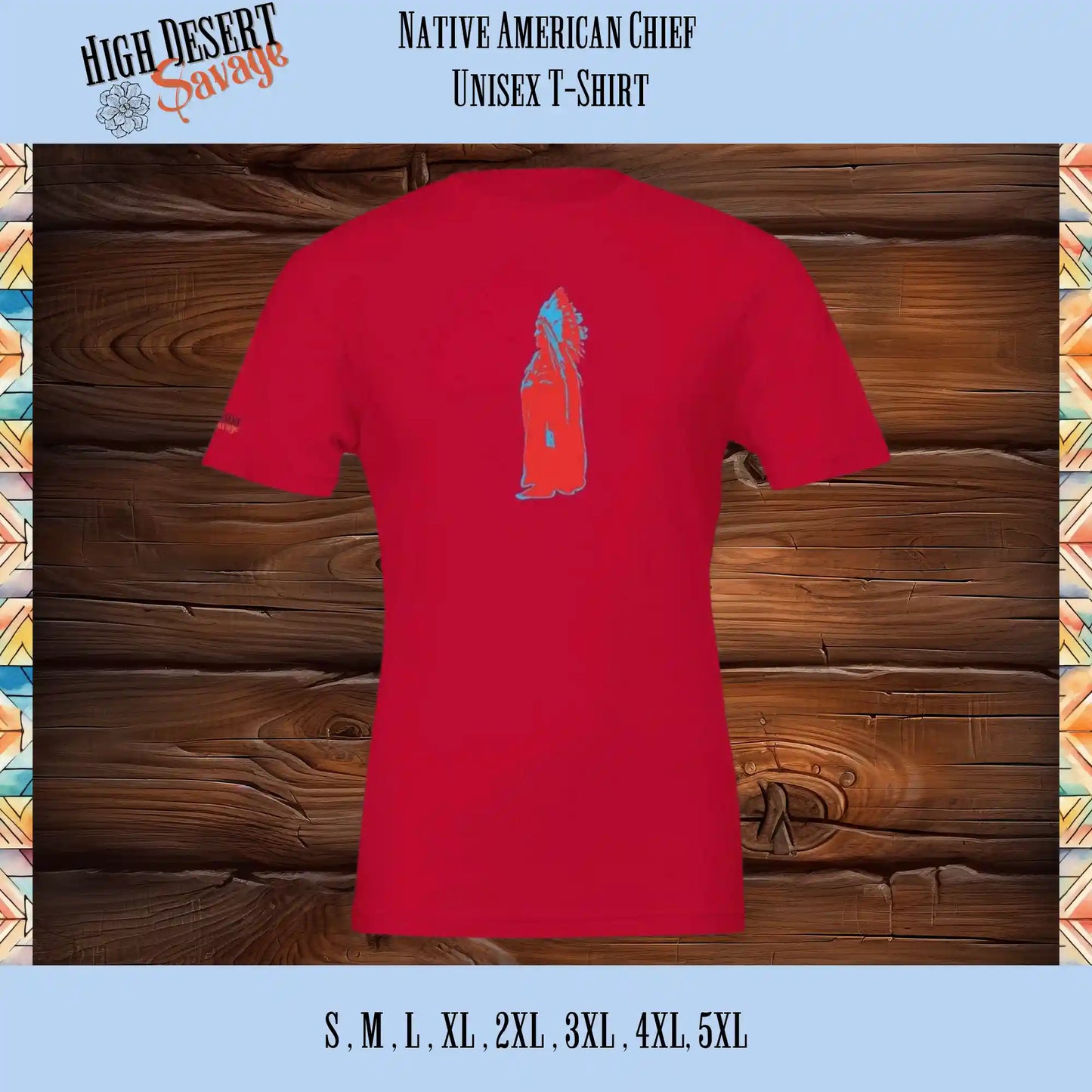 Native American Chief in Red and Blue unisex crewneck t-shirt in red