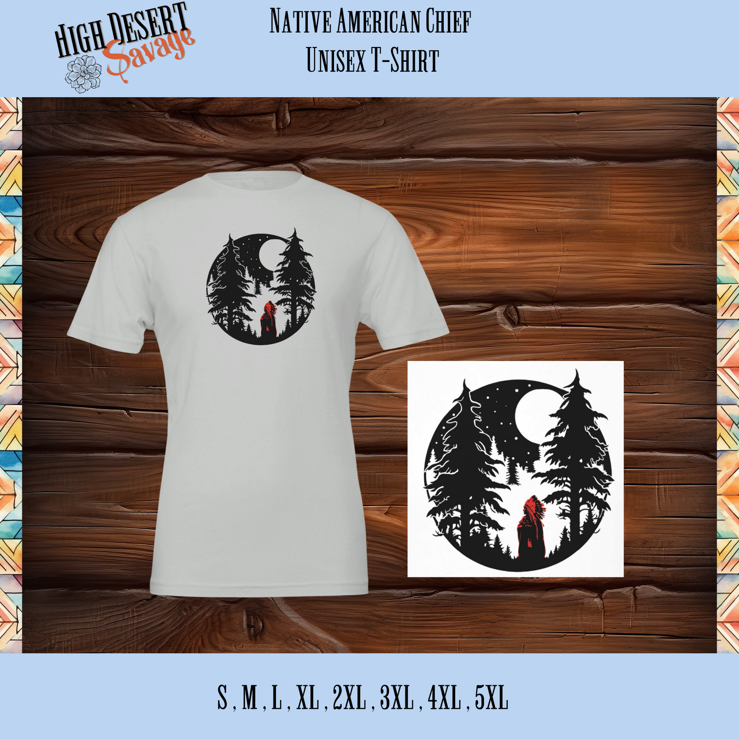 Native American Chief Unisex Tshirts in Silver and White
