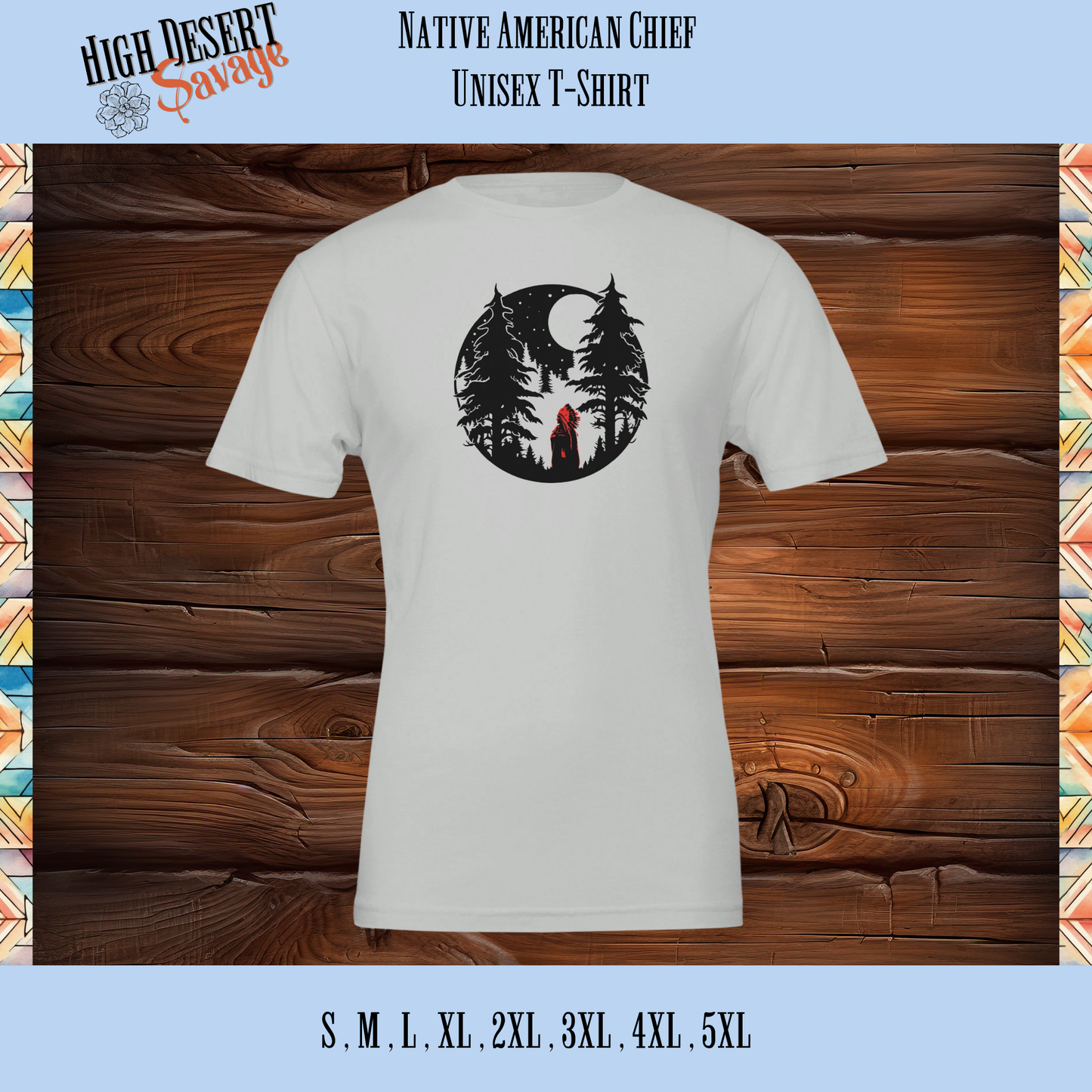Native American Chief Unisex Tshirts in Silver