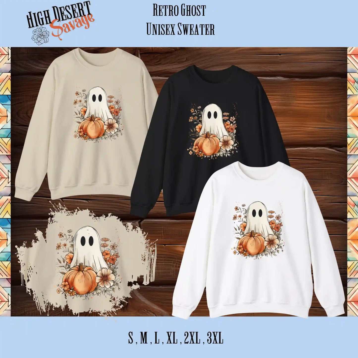 Cute Retro Ghost Grphic printed on a unisex sweater