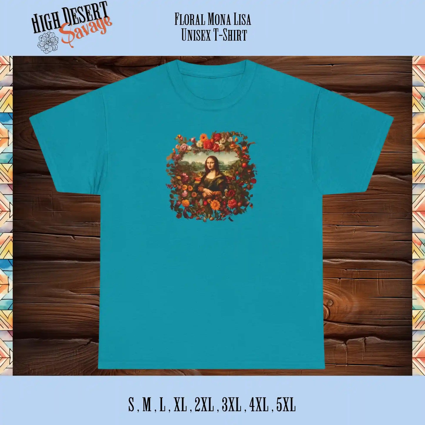 Floral Mona Lisa Graphic Tee in tropical blue