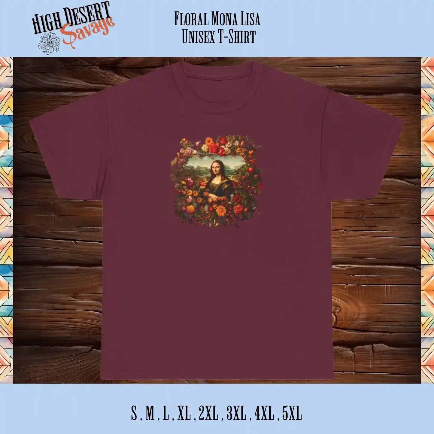 Floral Mona Lisa Graphic Tee  in maroon