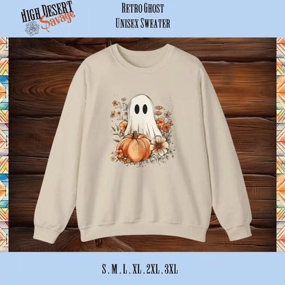 Cute Retro Ghost Graphic printed on a sand unisex sweater