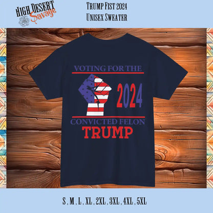 Trump 2024 Voting for the Convicted Felon Unisex Graphic Navy Tee- Back Print