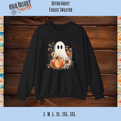 Cute Retro Ghost Graphic printed on a black unisex sweater