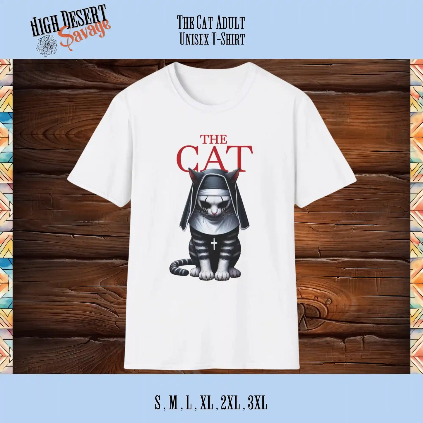 The Cat horror movie parody graphic printed on a white unisex tee