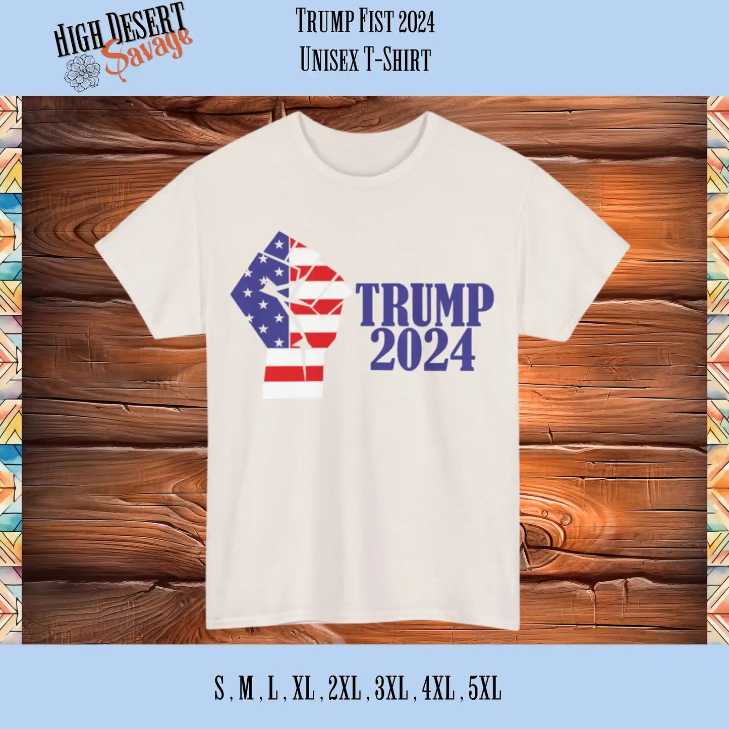 Trump 2024 American Flag Fist Graphic Unisex Ice Grey Tee