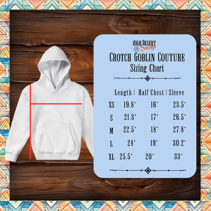 High Desert Savage's sizing diagram/chart for Crotch Goblin (youth) unisex pullover hoodies