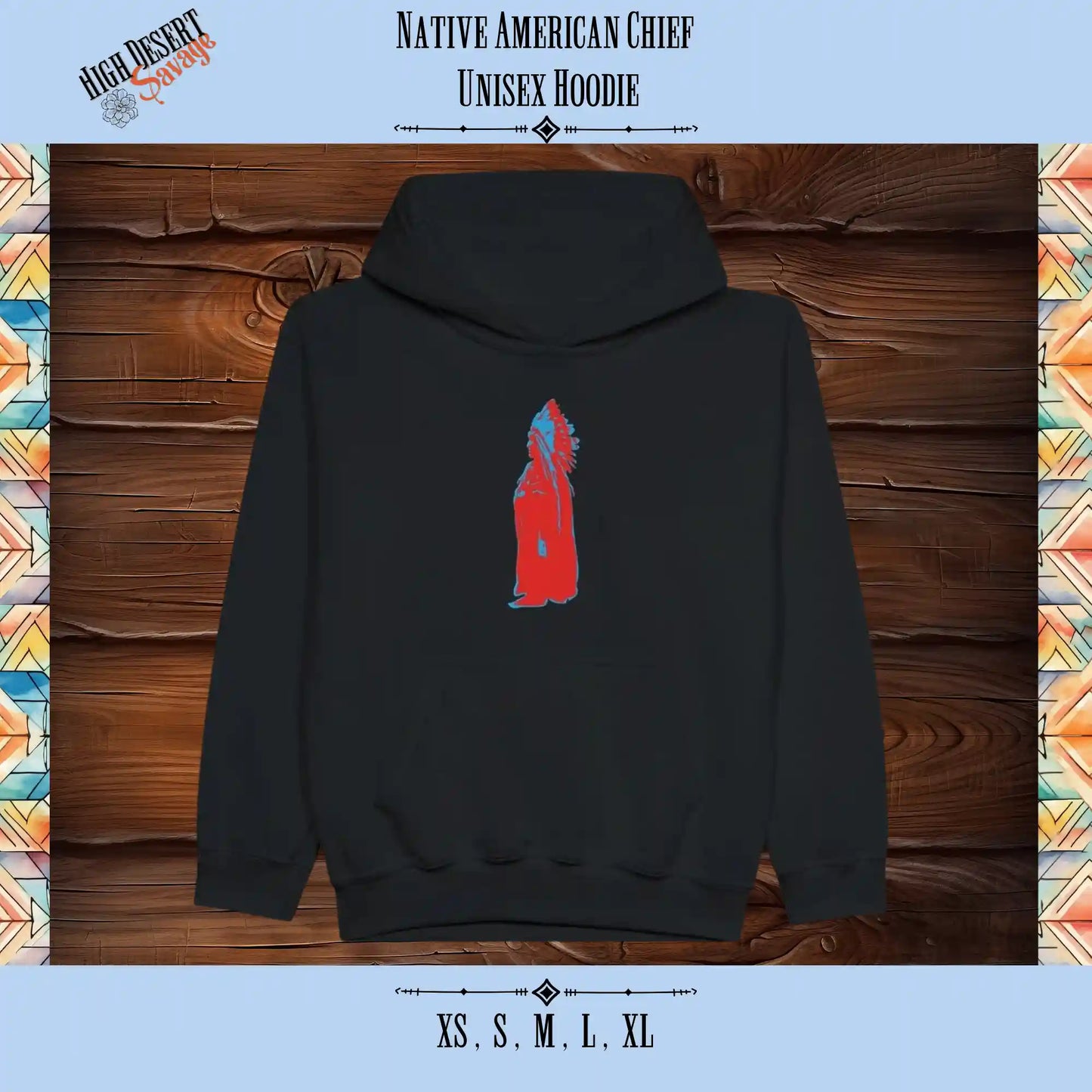 Native American Chief in red and blue printed on a Classic Kids Pullover Gildan Hoodie for Crotch Goblins on Black