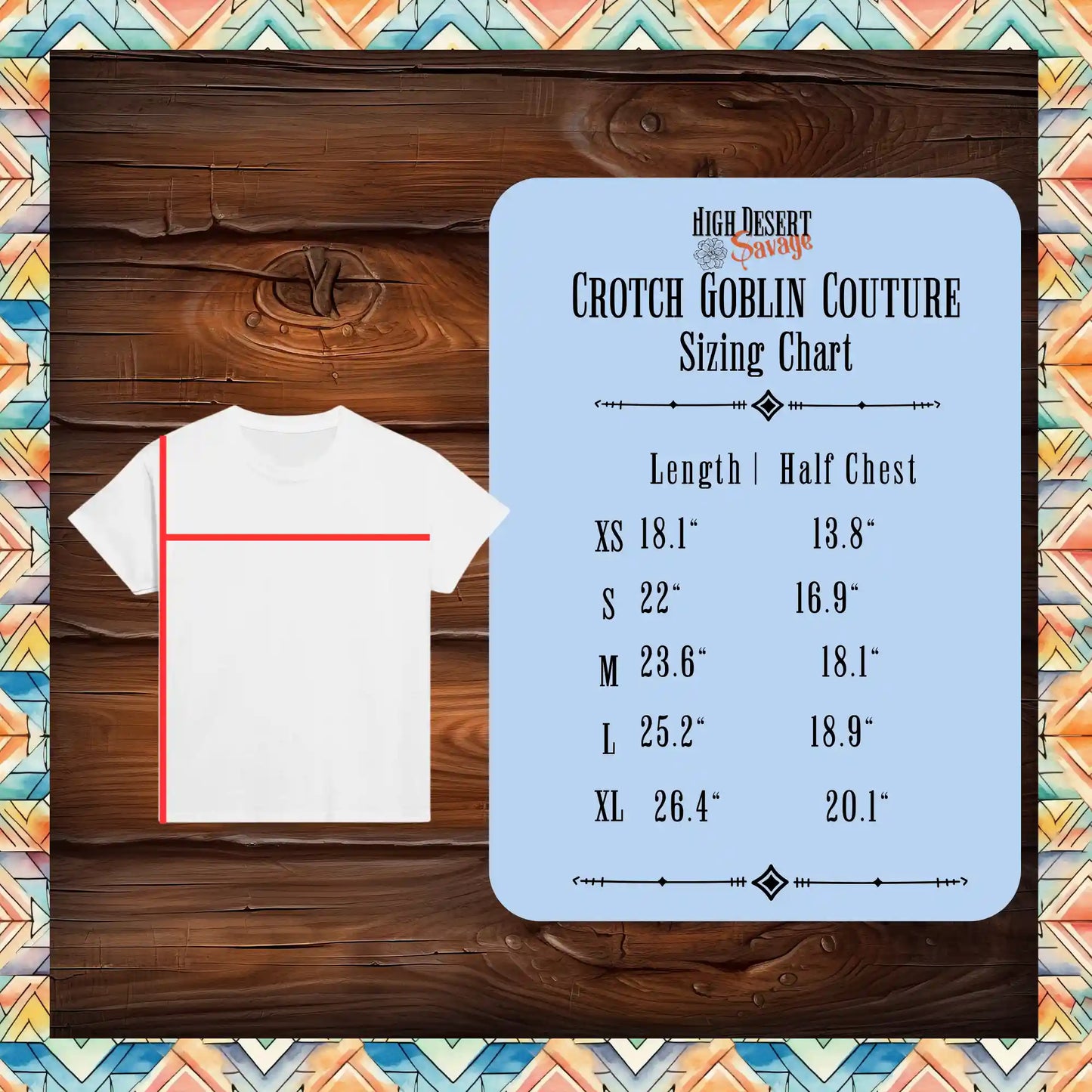 High Desert Savage's Crotch Goblins unisex Youth T-shirt sizing chart/diagram