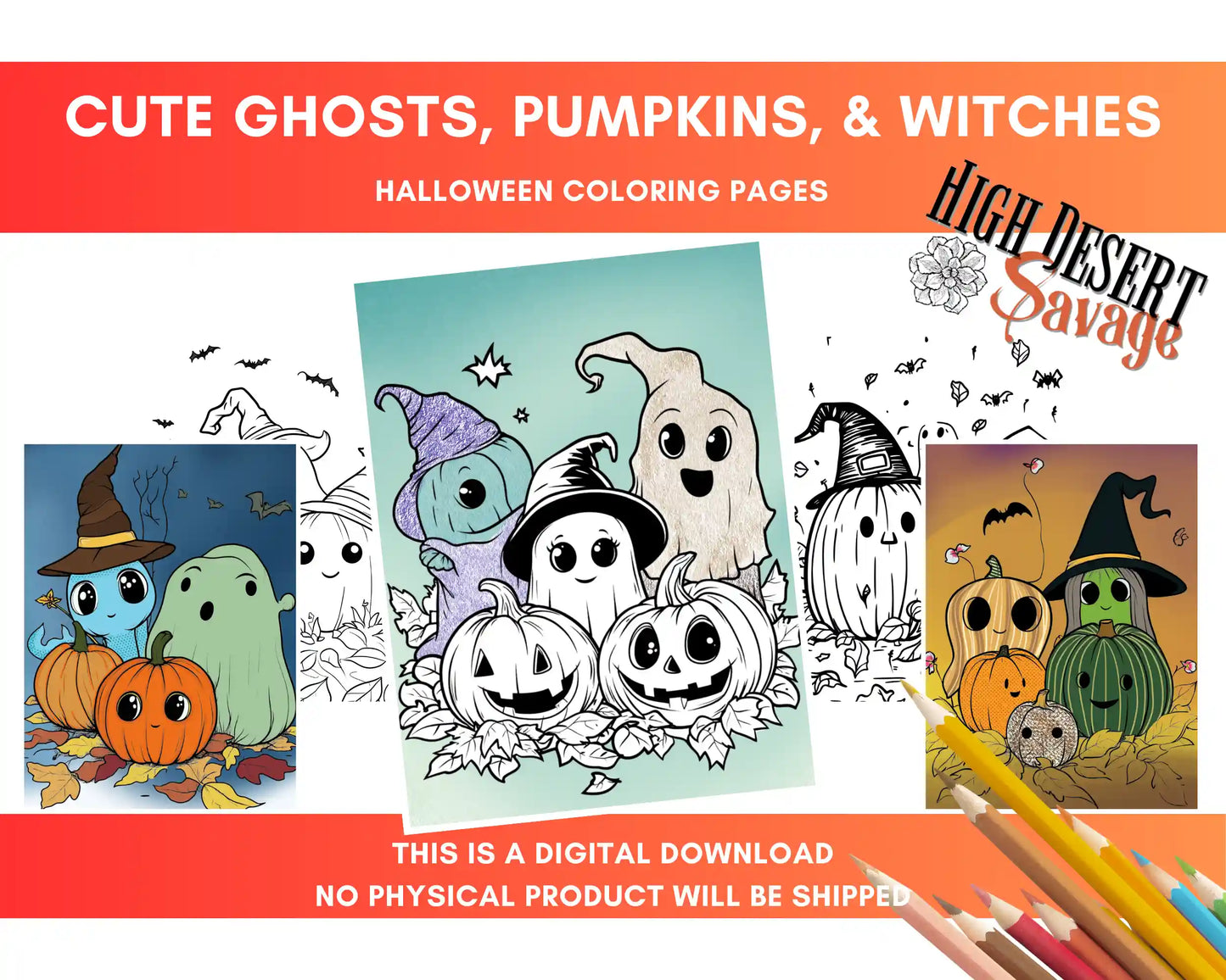 High Desert Savage Ghosts, Pumpkins and Witches Coloring Sheets Download - 10