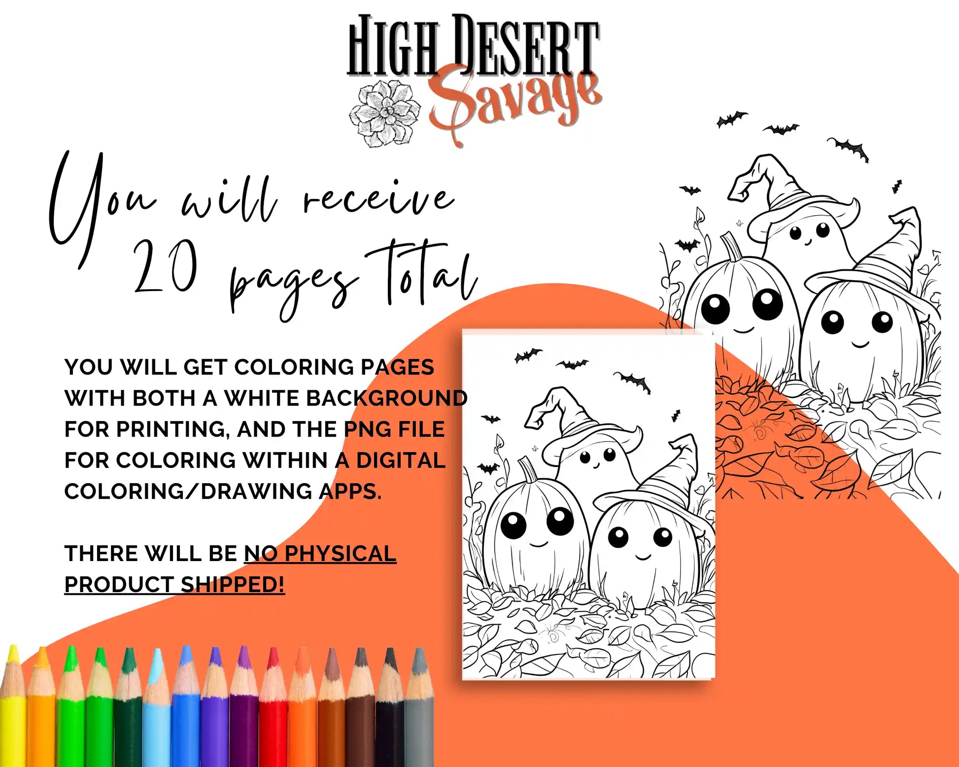 High Desert Savage Ghosts, Pumpkins and Witches Coloring Sheets Download - 10