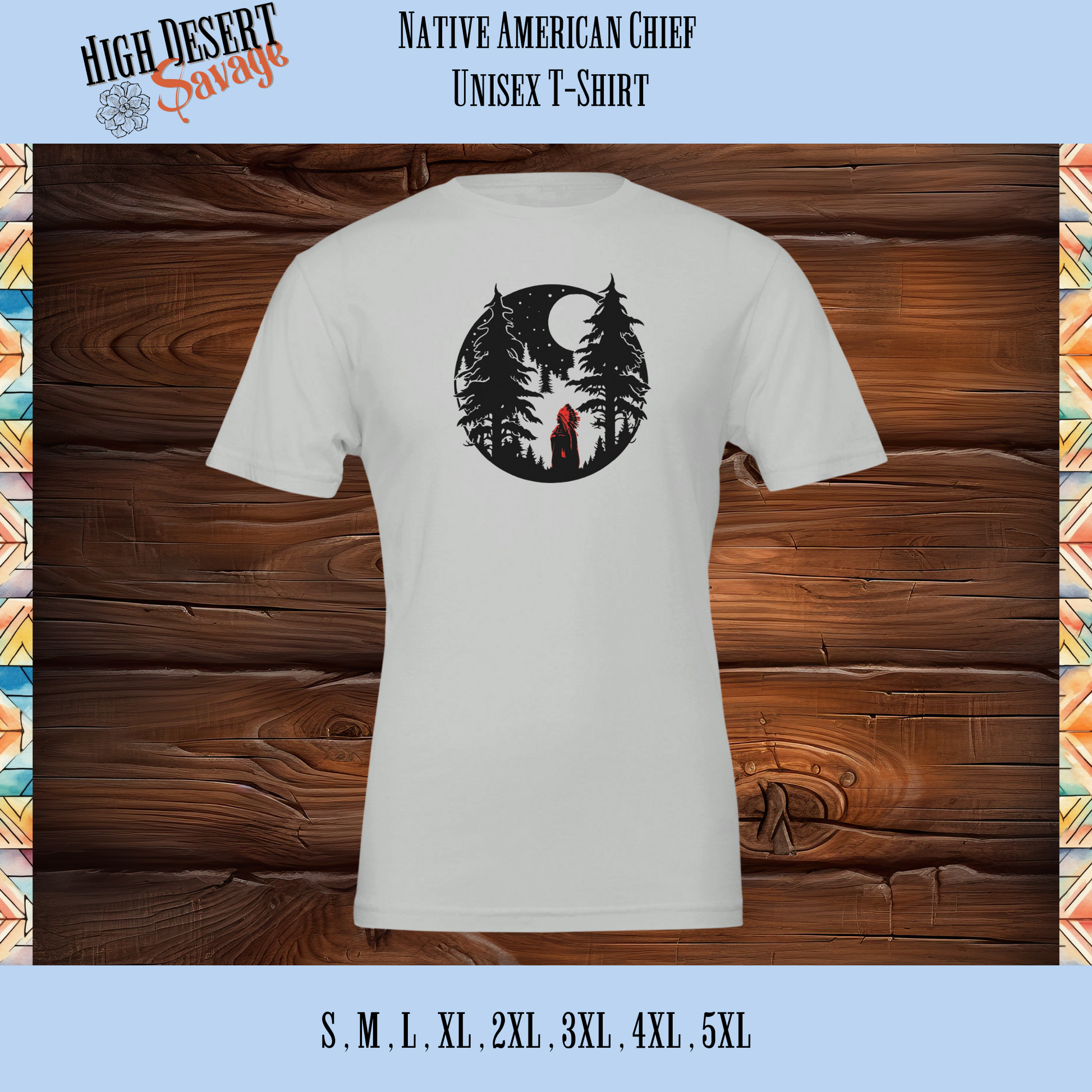 Native American Chief Unisex Tshirts in Silver