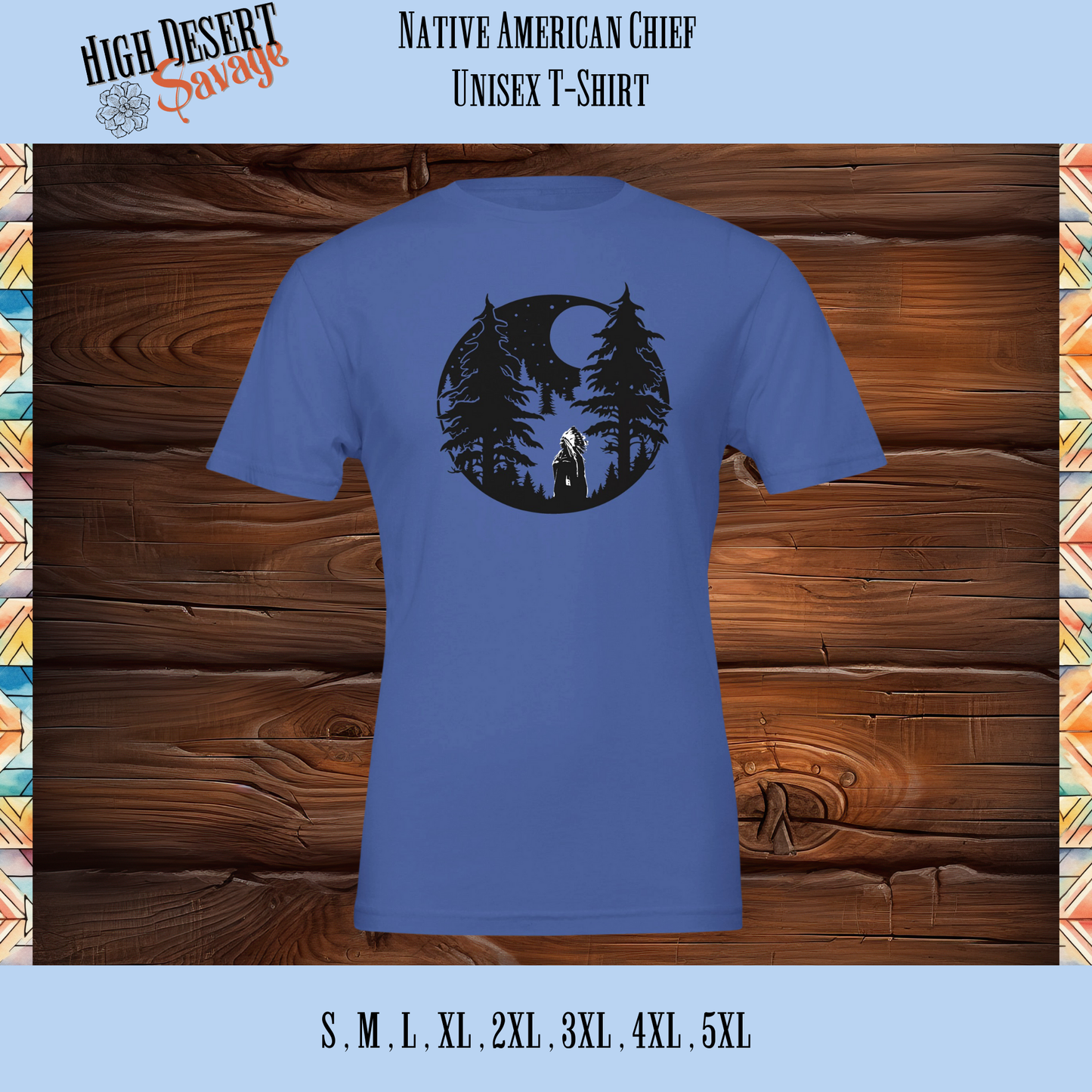 Native American Chief Unisex Tshirts in royal blue