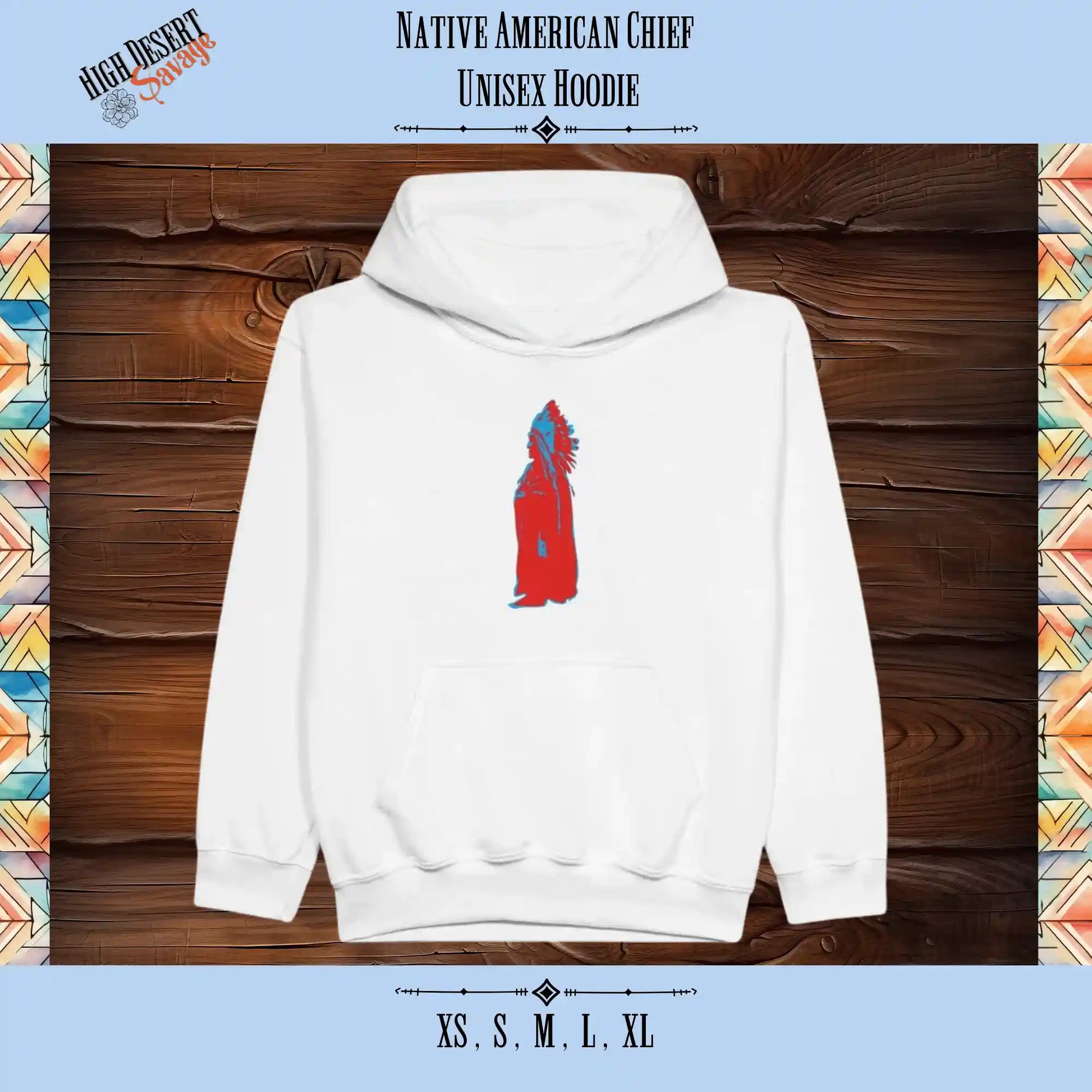 Native American Chief in red and blue printed on a Classic Kids Pullover Gildan Hoodie for Crotch Goblins on White