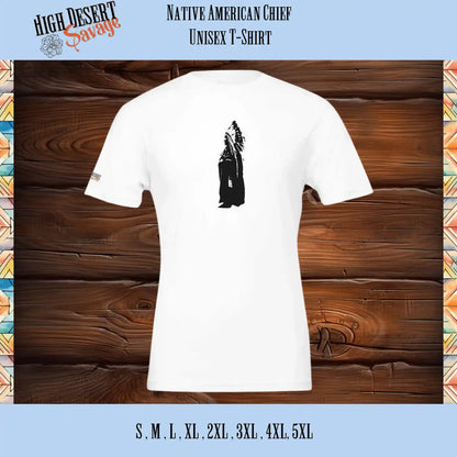 Native American Chief in black and white on Bella + Canvas Unisex T-shirt printed on white